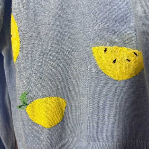 Women's LOFT Lemon Sweater Large Blue Yellow Lightweight Blouse Top Long Sleeve - Picture 3 of 5
